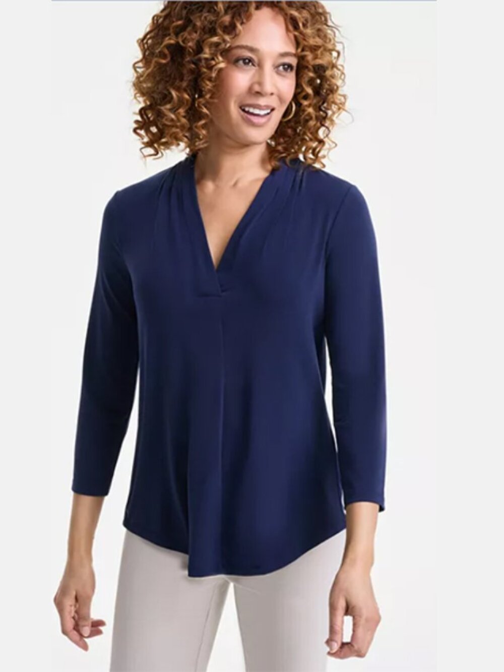 JM Collection Women's 3/4 Sleeve V-Neck Knit Top